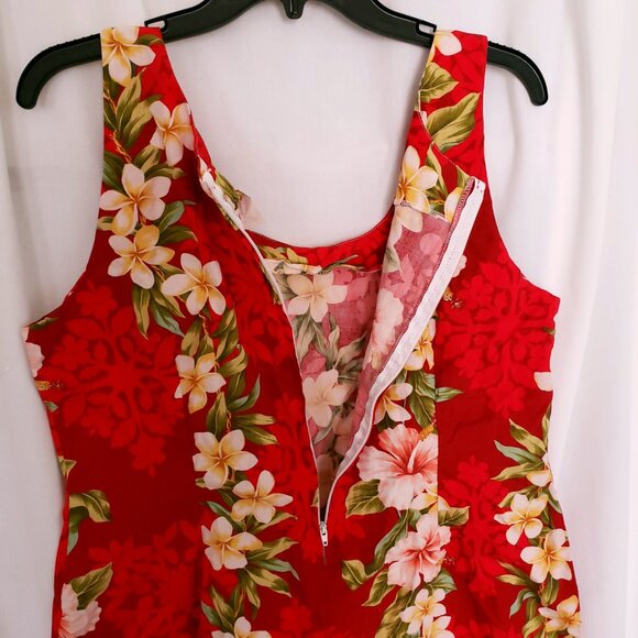 Vintage TY Red Hawaiian Floral Sleeveless Short Dress Made in Hawaii Size L - Picture 14 of 14